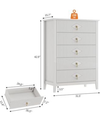 32" Wide 5-Drawer Wooden Dresser with Metal Handles Bedroom Storage Cabinet