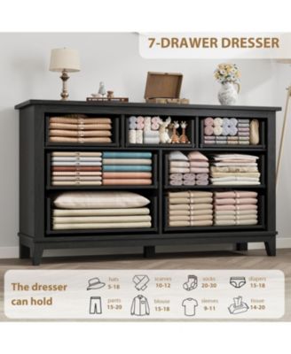 7 Dresser for Bedroom, 54 in Wide Drawer Dresser with Storage Freestanding, Wooden Closet Storage Chest for Living Room, Bedroom, Entryway