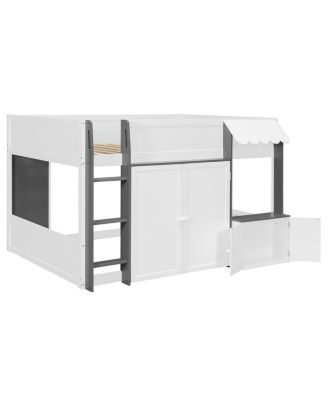 Full Loft House Bed with Playhouse & Storage, Modern Wood Cabin Bed for Kids/Teens