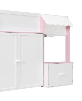  Full Loft House Bed with Playhouse & Storage, Modern Wood Cabin Bed for Kids/Teens