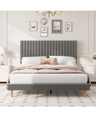 Upholstered Platform Velvet Bed Frame with Headboard,Strong Wooden Slats Support