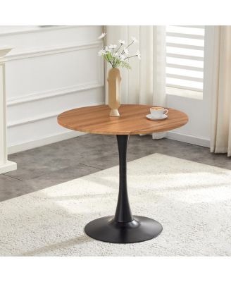Round Dining Table, 31.5" Tulip Bistro Table with Metal Pedestal (Faux Wood)