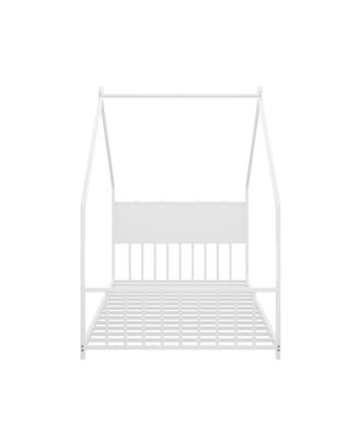 Twin Size House Bed with Roof & Lights, Metal Frame, No Box Spring