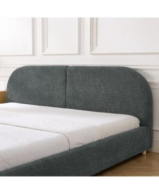 King Size Upholstered Bed Frame, Modern Minimalist Curved Headboard