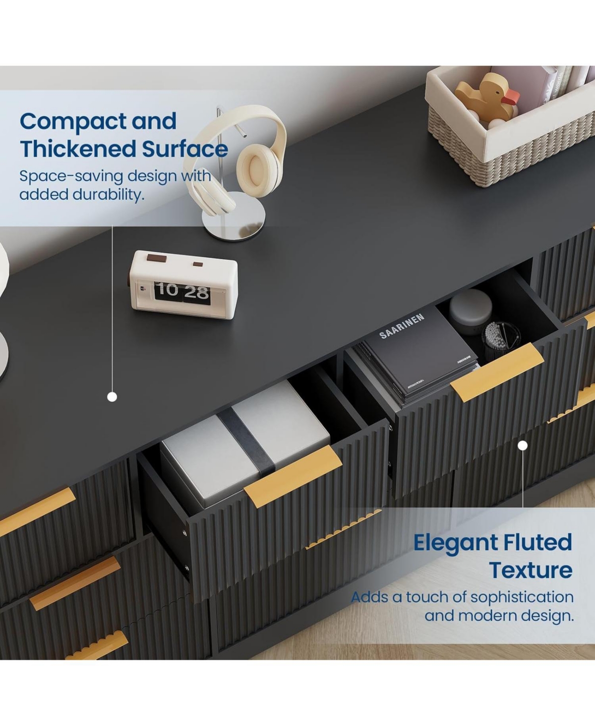 gaomon Fluted Dresser for Bedroom with 10 Drawers, 59" Wide Modern Chest of Drawers Wood Frame