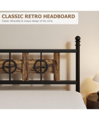 King Size Bed Frame with Headboard and Footboard, Metal King Bed Frame w/Vintage Circular Design & Storage Space Under Bed,Easy Assembly