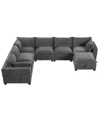 117 inches Modular Sectional Sofa with Storage Ottoman, 7 Seat U Shaped Couch