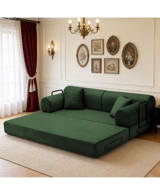 Convertible Corduroy Sleeper Sofa Bed with Pillow