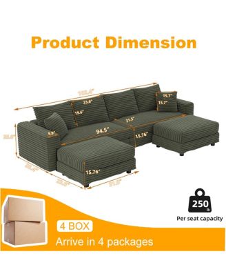  Plush Corduroy 4-Seat Sofa, Modern Comfy Upholstered Cloud Couch