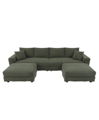 Plush Corduroy 4-Seat Sofa, Modern Comfy Upholstered Cloud Couch