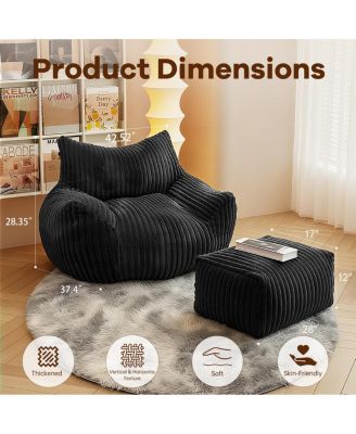 Ergonomic Corduroy Lounge Chair with Ottoman