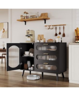 Buffet Cabinet with Storage, Sideboard Cabinet with Fluted Glass Door and Drawers, Sideboard for Kitchen, Dining Room, Living Room