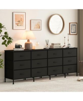 70 Inch Dresser for Bedroom, TV Stand for 65, 75, 80 Inch TV, 12 Fabric Drawer Long Dresser, Wide Chest of Drawer