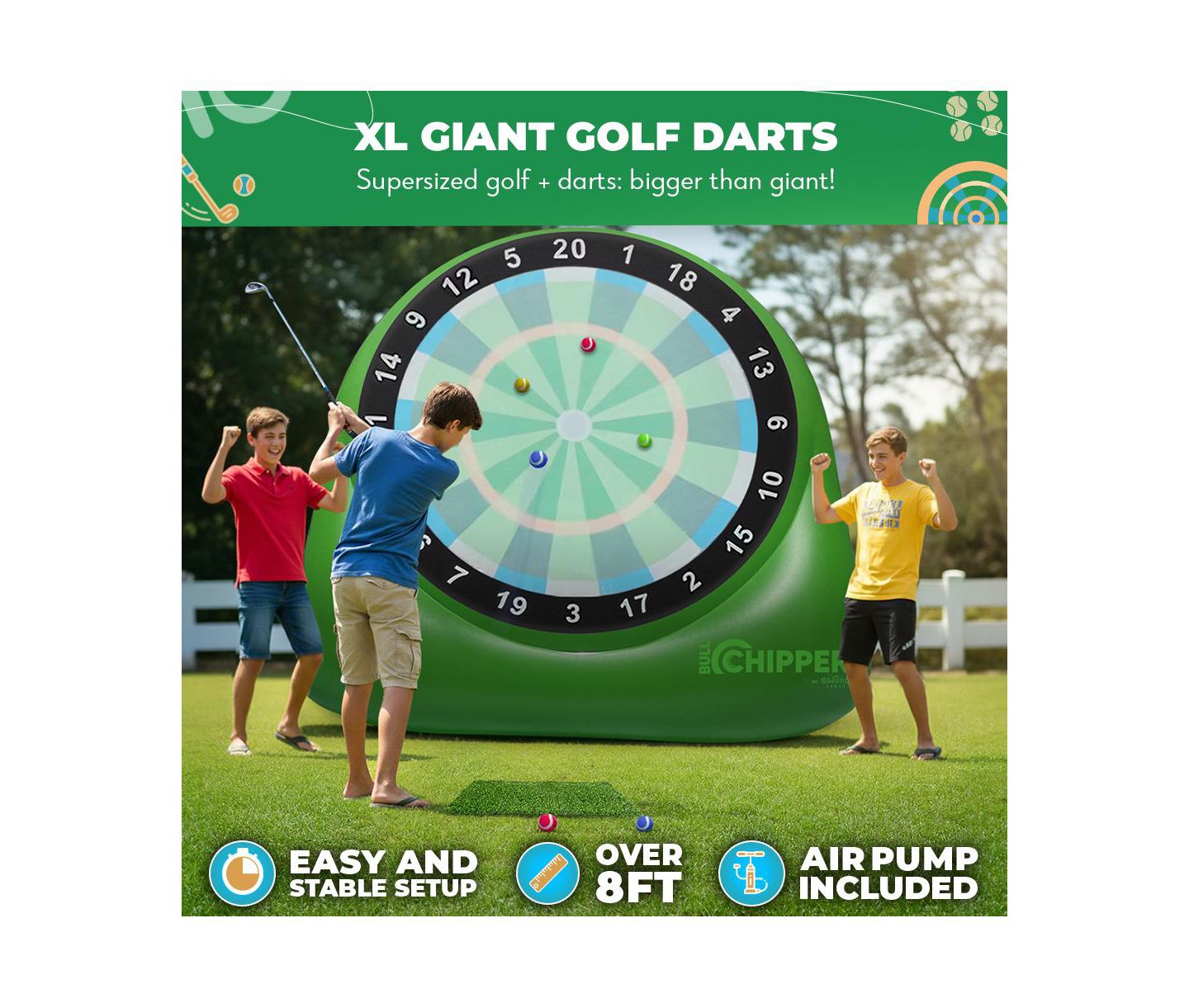 Детская игрушка SWOOC Xl Bull Chipper Giant Golf-and-Darts Game with 10+ Games, For 2-8 Players, Ages 5 & Up, цвет: Зелёный — фото 6