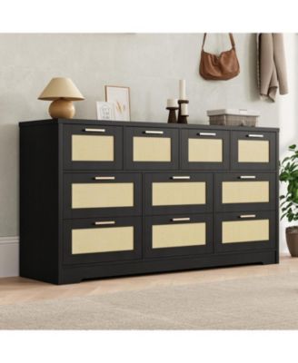 10 Drawers Dresser for Bedroom, Rattan Chest of Drawers with Spacious Tabletop & Handles, Closet Dresser Organizer TV Stand