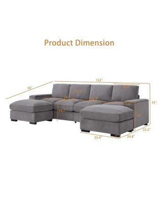 Corduroy Deep Seat Sectional Sofa Couch with Ottomans - (4-Seat, 2-Ottoman)