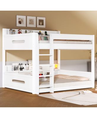 Queen Over Bunk Bed with Storage Shelves and USB Ports