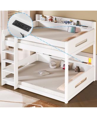 Queen Over Bunk Bed with Storage Shelves and USB Ports