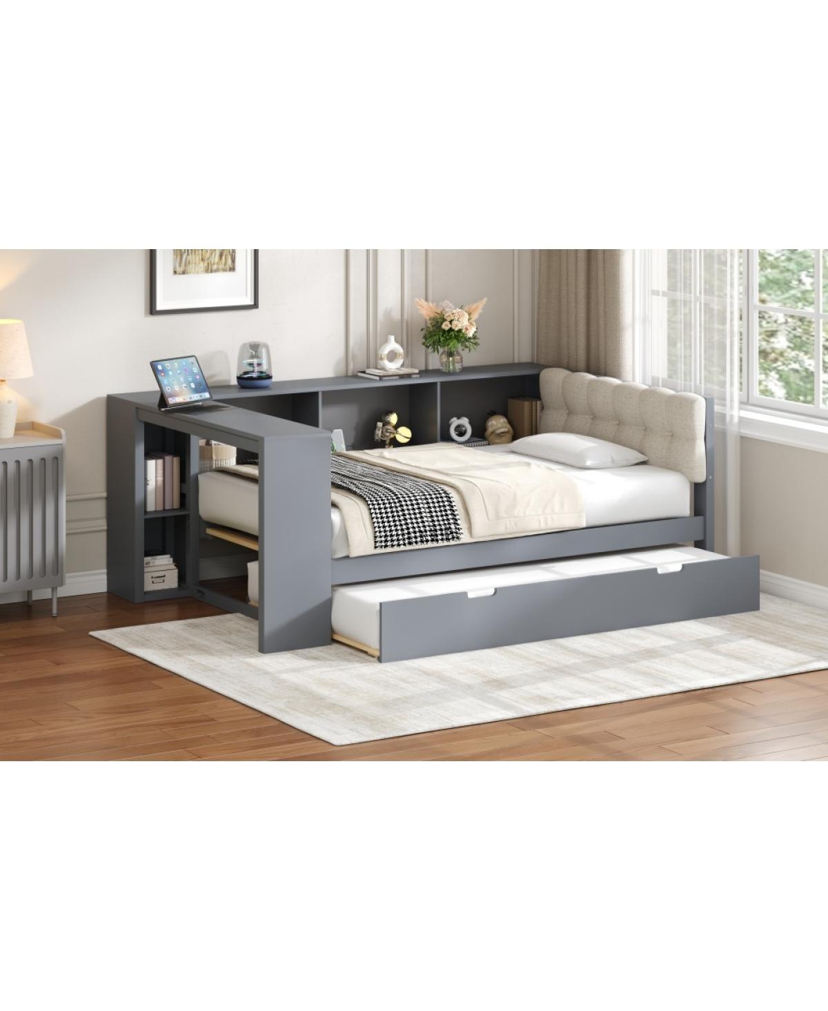 Streamdale Furniture Wood Twin Platform Bed w/Storage, Trundle, Charging Station