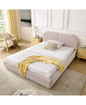 Queen Size Upholstered Bed Frame, Modern Minimalist Curved Headboard