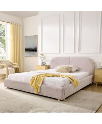 Queen Size Upholstered Bed Frame, Modern Minimalist Curved Headboard
