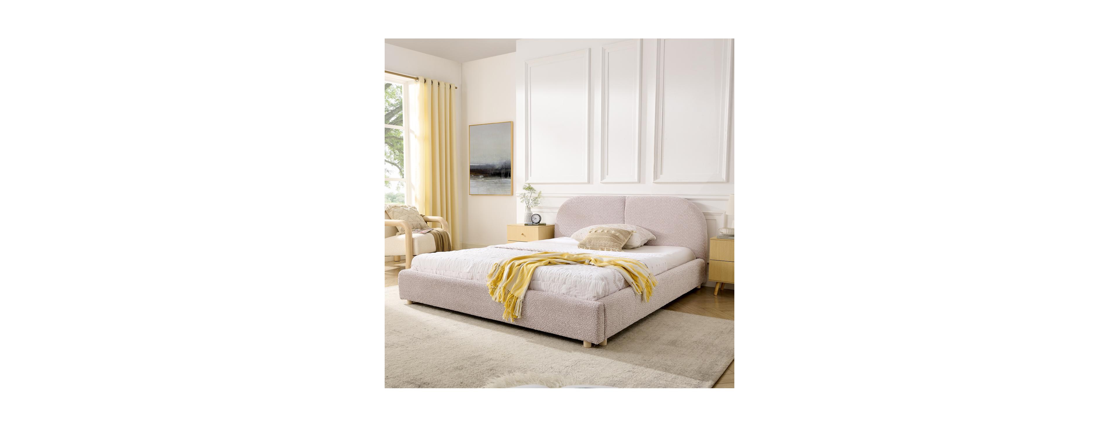 Streamdale Furniture Queen Size Upholstered Bed Frame, Modern Minimalist Curved Headboard