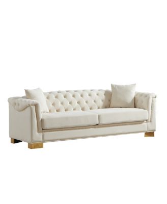 Classic Modern Sofa, 84-inch Chesterfield with Rolled Arms and Tasseled Clouds in Velvet