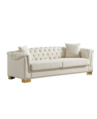 Classic Modern Sofa, 84-inch Chesterfield with Rolled Arms and Tasseled Clouds in Velvet