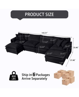 Modular Sectional Sofa, Oversized Deep Seat U Shaped Couch Set, 4-Seater Comfy Cloud Couches with Movable Ottomans, DIY Combination