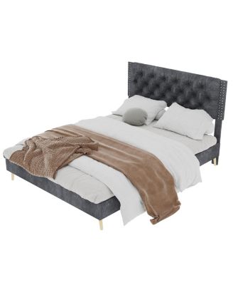 Velvet Upholstered Queen Bed - Luxurious & Peaceful Master Bedroom Focus