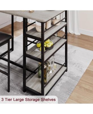 Kitchen Table Set, 3 Piece Dining Table and Chairs for 2, Space Saving Bar Dining Table Set with 2 Upholstered Chairs for Small Spaces