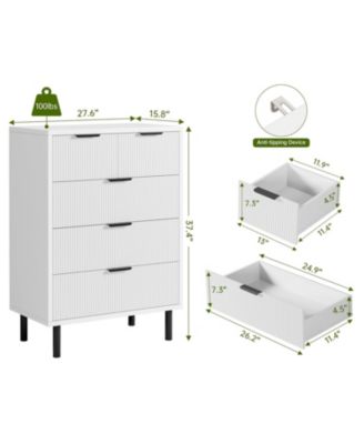 Wave Fluted 5 Drawer Dresser for Bedroom, Modern Wood Chest of Drawers with Wide Drawers, Closet Dresser Organizer with Anti-Tipping Device