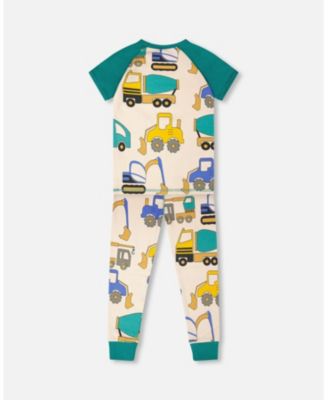 Toddler Boys Cotton Two-Piece Pyjama Set Beige Truck Print