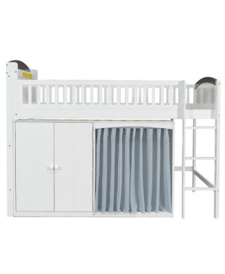 Streamdale   Loft Bed with Storage Cabinet, Wardrobe and LED