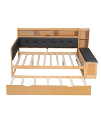 Full Size Wood Daybed with Trundle, Storage, Charging Station