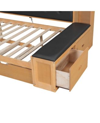 Full Size Wood Daybed with Trundle, Storage, Charging Station