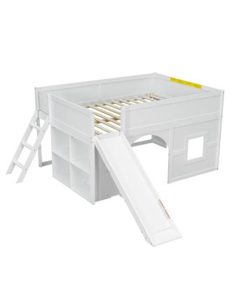 Streamdale   Wooden Low Loft Bed with Storage, Slide, Door & Window