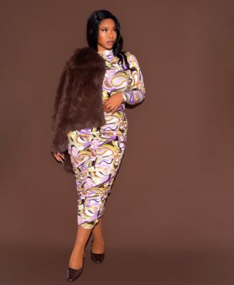 Plus Size Printed Ruched Bodycon Dress