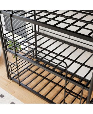 Sturdy Metal Triple Bunk Bed with Guardrails & Ladders