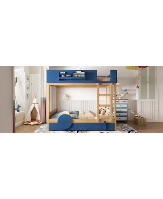 Streamdale  Bunk Bed with Trundle, Wood Bunk Bed Frame with Bookshelf