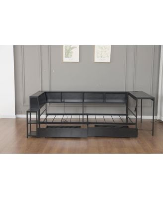 Streamdale Corner Bed Frame   with Bookcase, LED, Charging Station