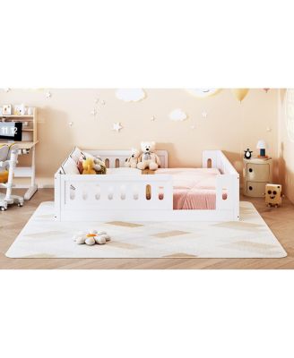 Wood Full Size Platform Bed with Guardrail