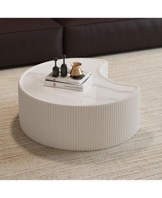 Streamdale Stylish Sintered Stone & Leather Irregular Coffee Table for Living Room