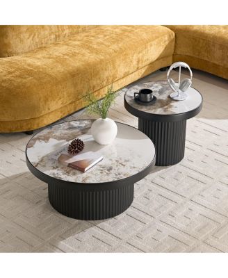 Streamdale Set of 2 Coffee Table, Round Sintered Stone Tabletop for Living Room
