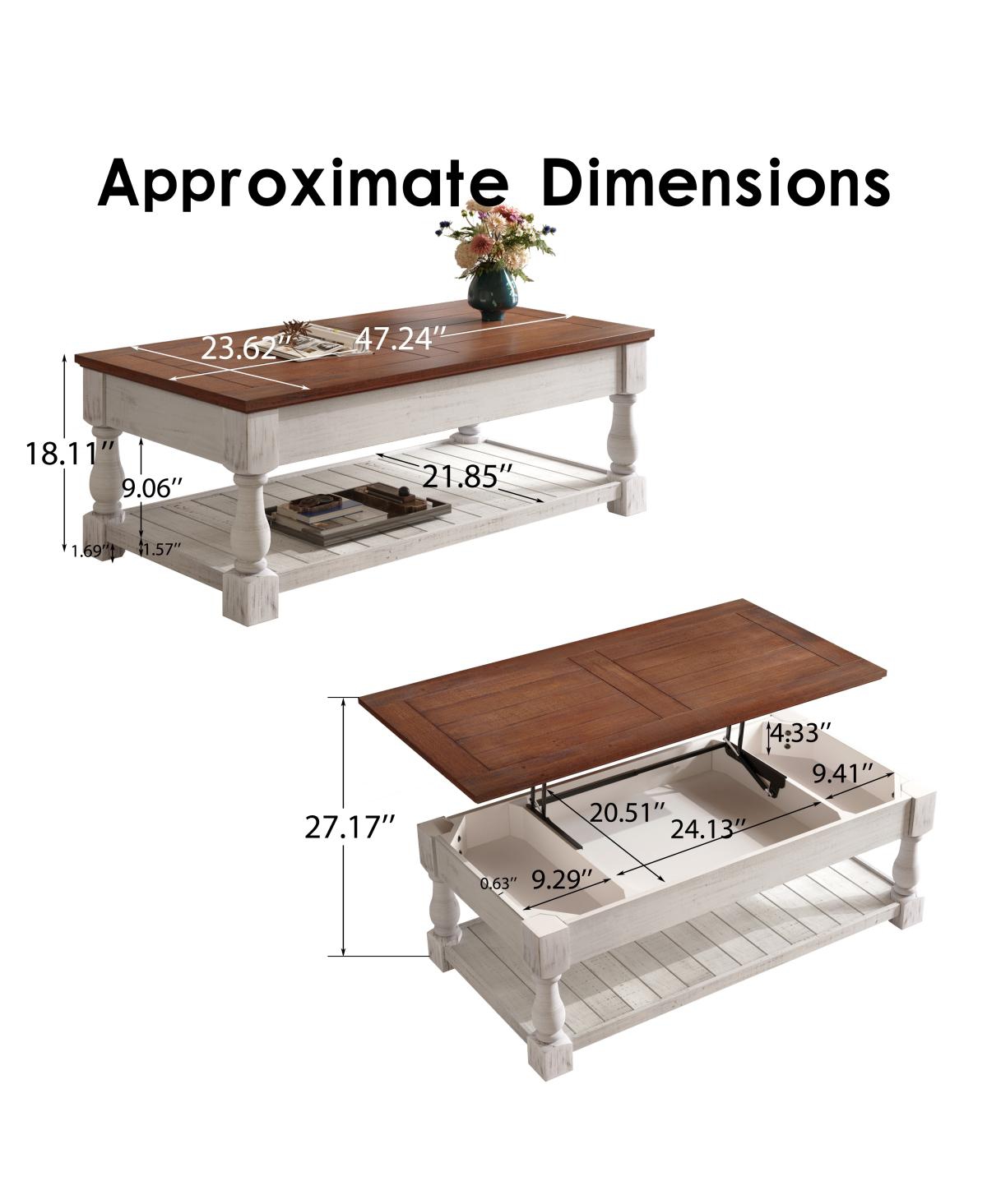 Streamdale Furniture Retro Lift-Top Coffee Table with Storage, Hidden Compartment