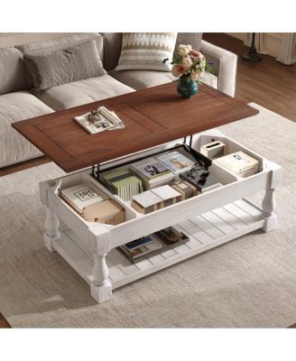 Retro Lift-Top Coffee Table with Storage, Hidden Compartment