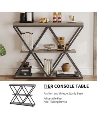 3-Tier Industrial Entryway Table with x-Shaped Metal Frame, Open Shelf Console Sofa Table for Living Room, Hallway