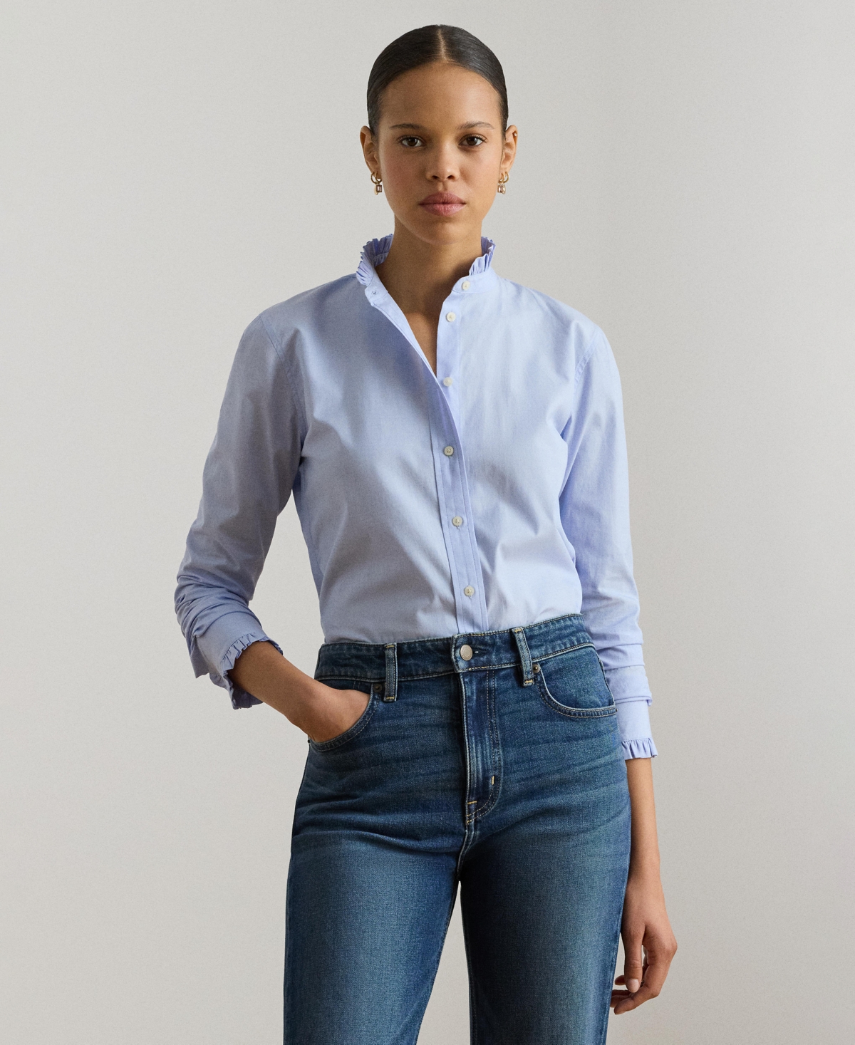 Lauren Ralph Women's Band Collar Long-Sleeve Shirt