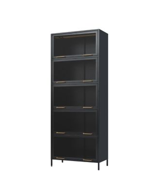 Streamdale 76.75" Tall Iron Display Cabinet with Glass Doors & LED Lights