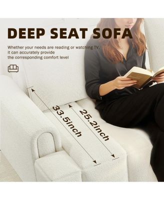 Comfy 90.2" 4-Seater Teddy Fabric Couch with Storage, King Size 3-in-1 Sleeper Sofa Bed